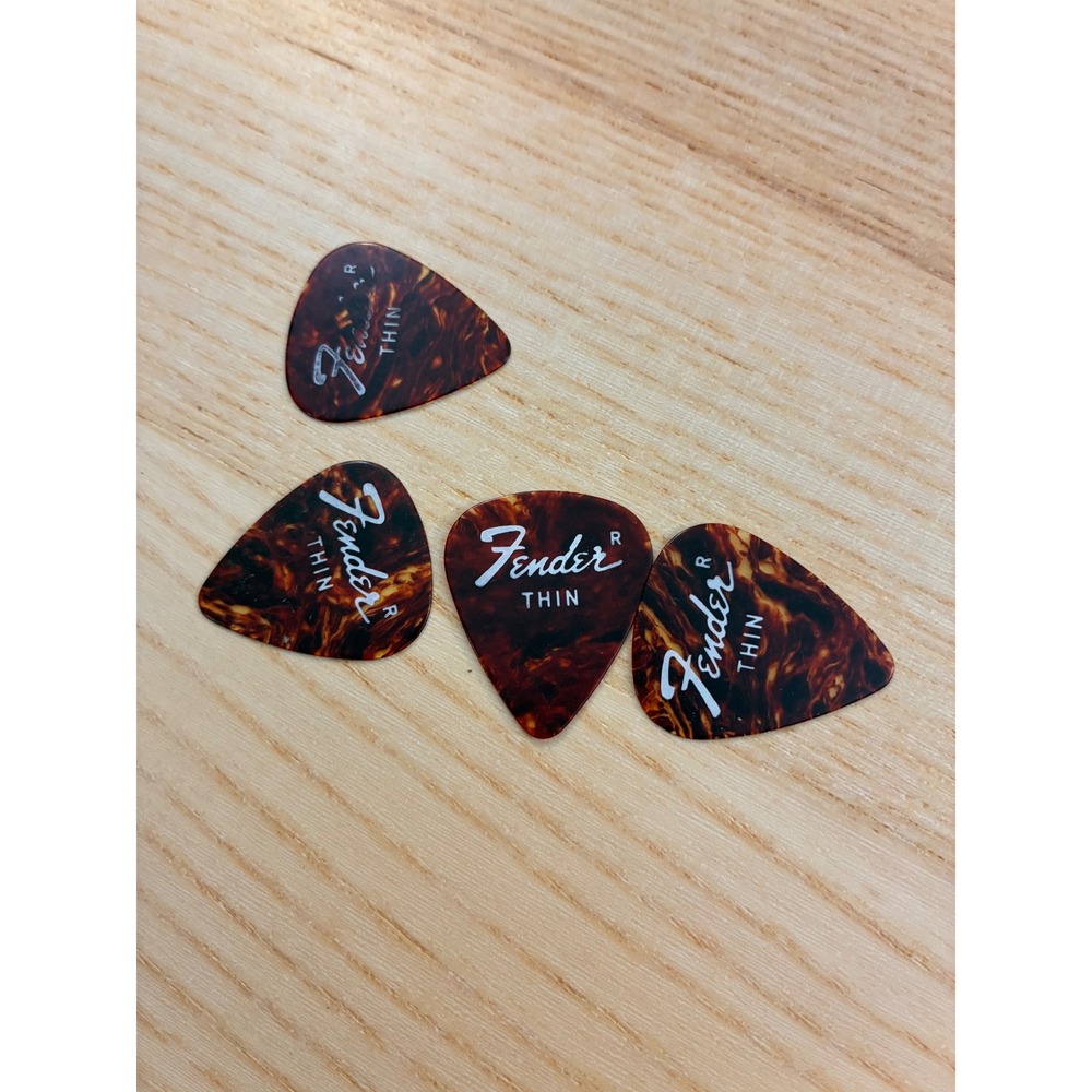 Fender Thin Guitar Picks Lot of 4 Tortoise Shell and Black 351 Shape Celluloid